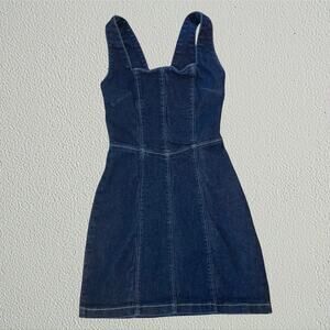 Blue denim mini dress square neck, Tiger Mist Danni. preppy light academia